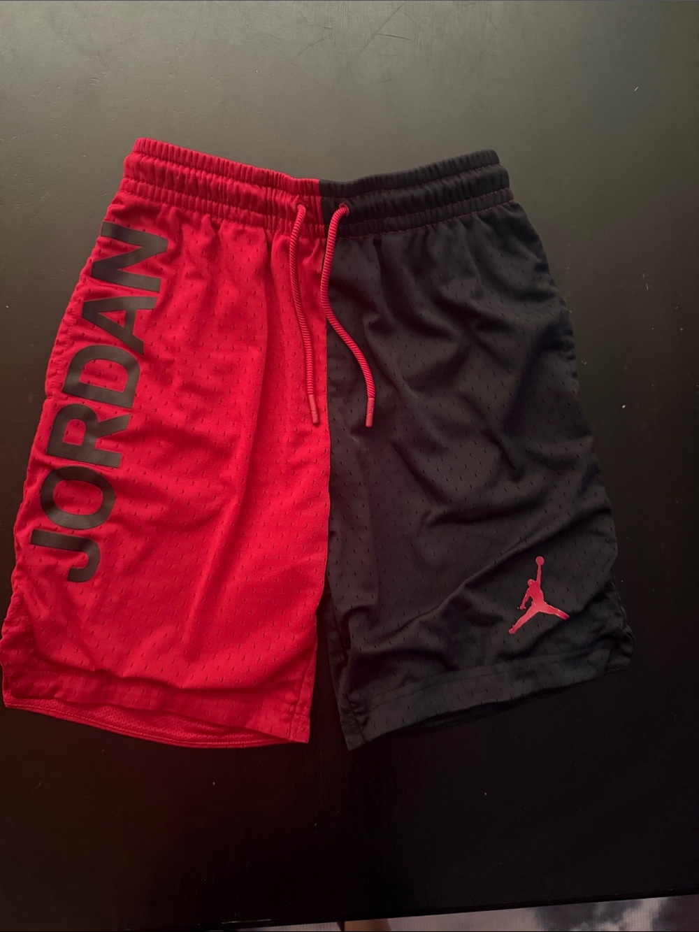 Jordan Split-Panel Athletic Shorts in Red and Black